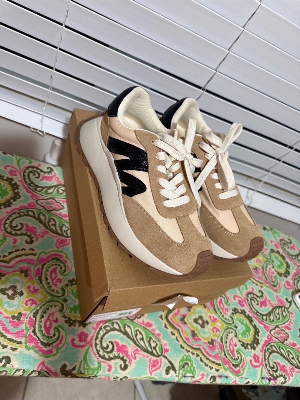 Steve Madden Neutral Suede Lace-Up Sneakers with Black Accent